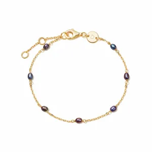 Black Seed Pearl Chain Bracelet 18ct Gold Plate