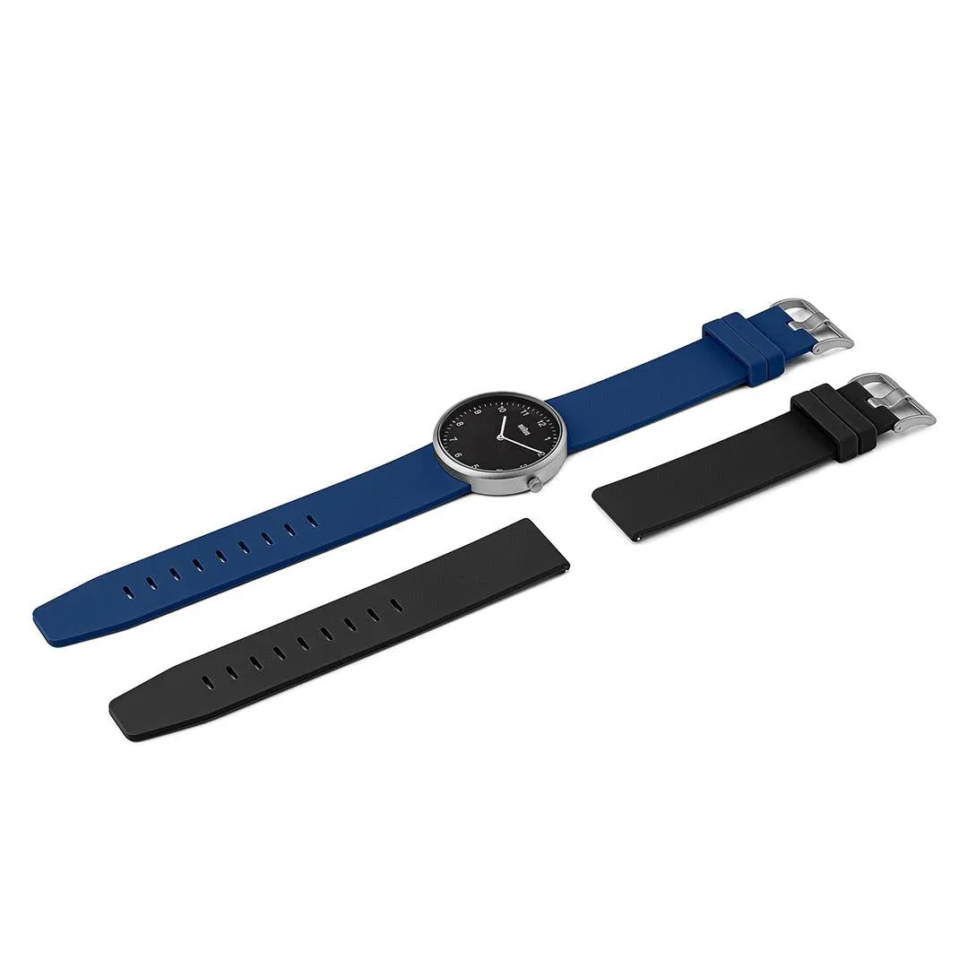 BN0281 Braun gents analogue interchangeable watch set - black dial and blue silicon strap & additional black silicon strap