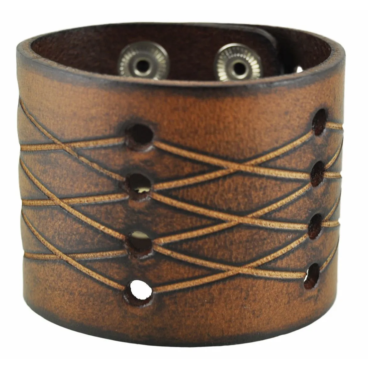 Brown X Cross Cut Leather Cuff Bracelet 512B