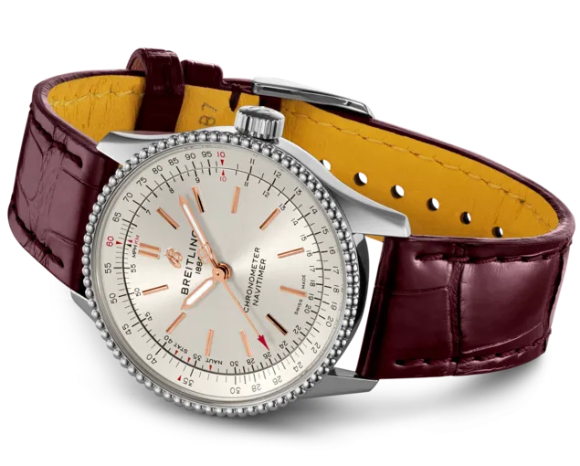 BRT Watch Navitimer AutoMTic 35 Silver Burgundy Croco Tang Type