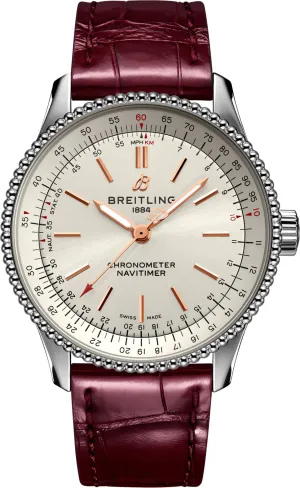 BRT Watch Navitimer AutoMTic 35 Silver Burgundy Croco Tang Type