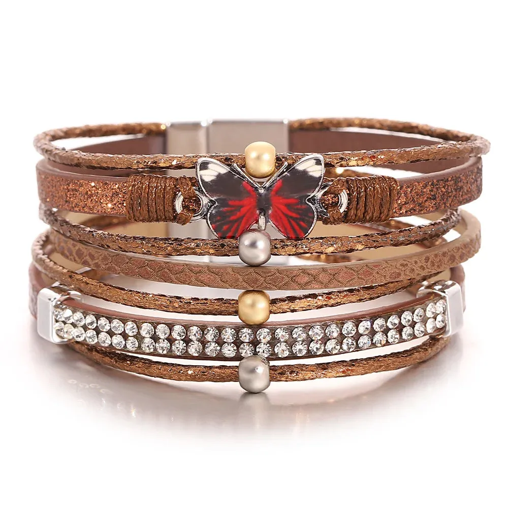 'Butterfly' Charm Cuff Bracelet - coffee