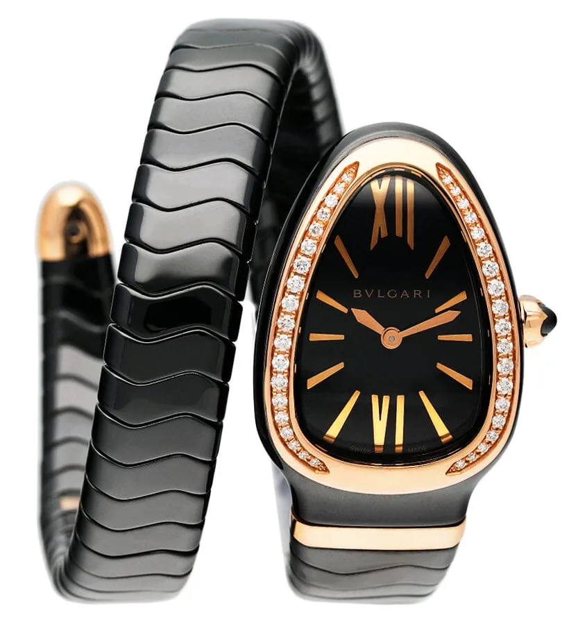 Bvlgari Serpenti 102532 Diamond Ceramic Rose Gold Ladies Watch Box Papers