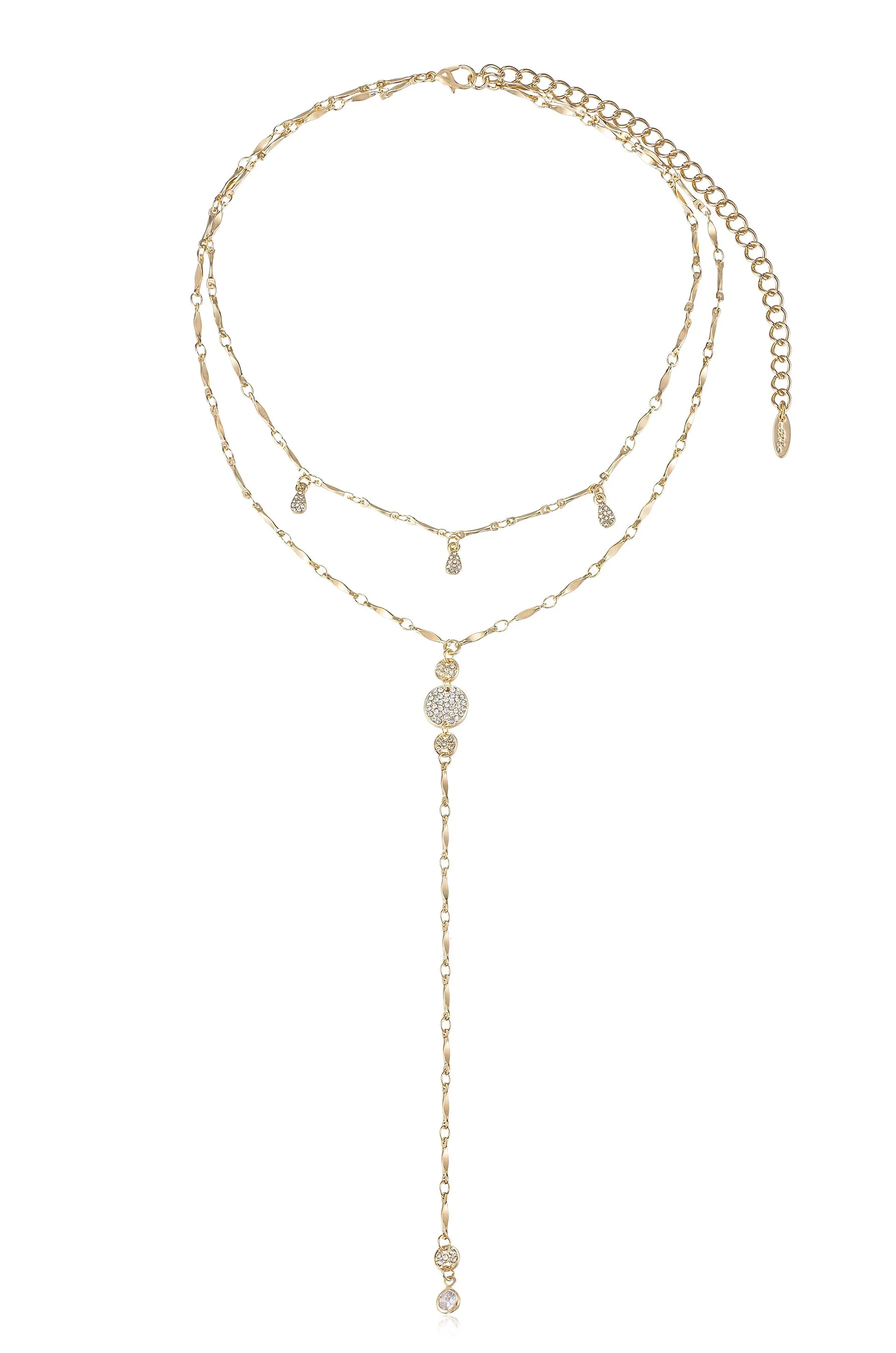 Carmine Layered Crystal Lariat Necklace