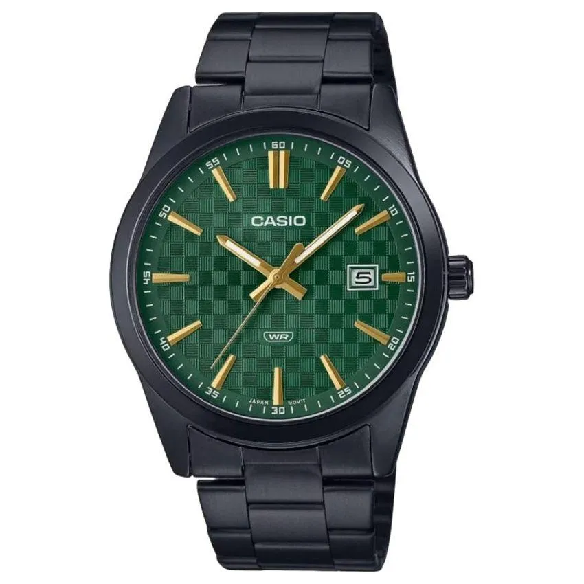 CASIO DATE CARBON LOOK DIAL BLACK SERIE- Green