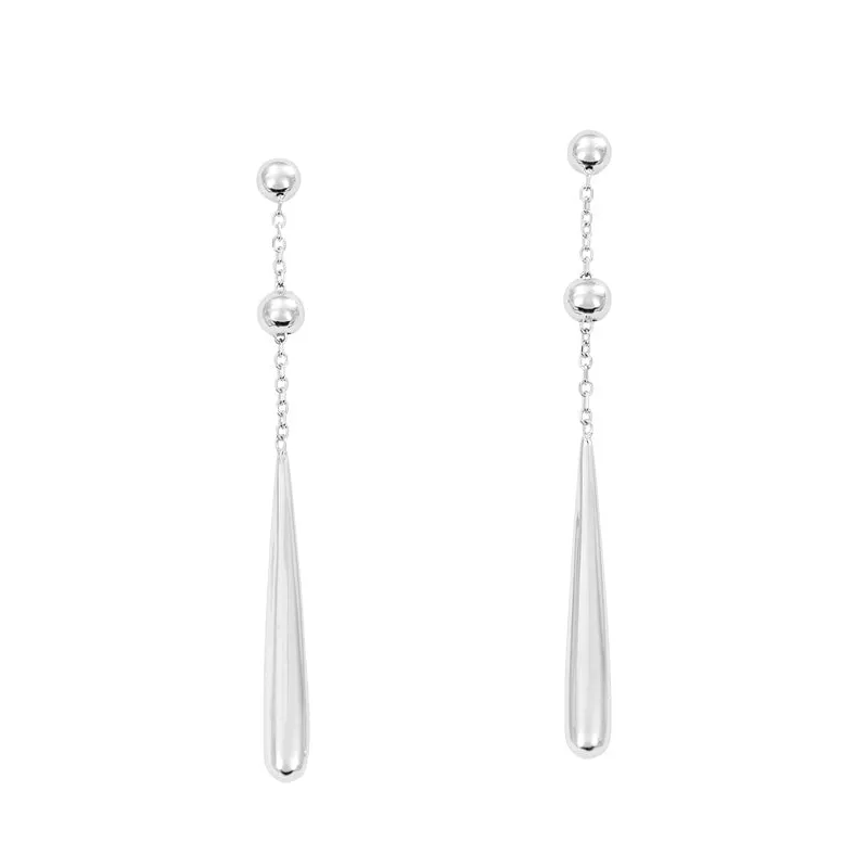 Chain and Teardrop Shaped Dangle Earrings - 14kt White Gold