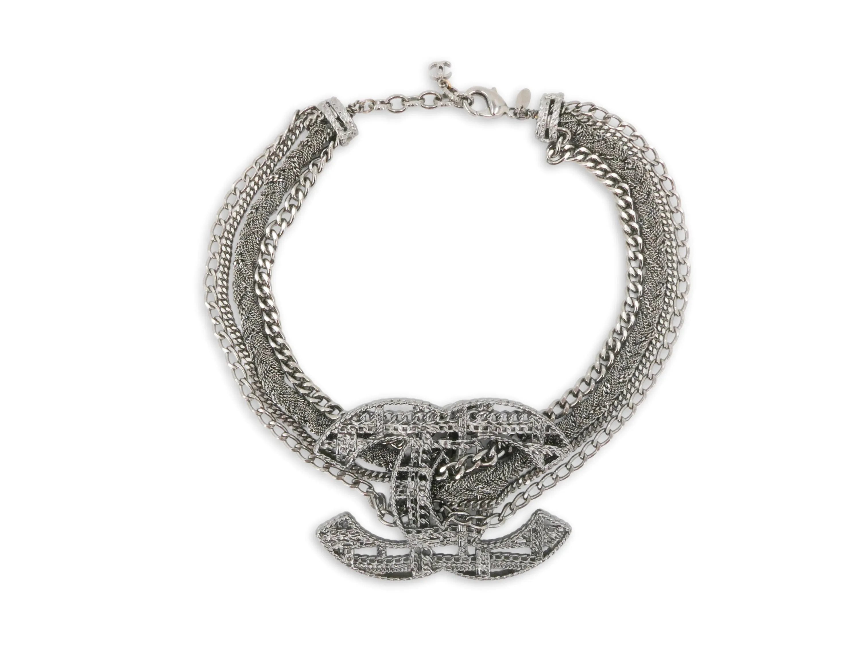 Chanel 13B Oversized "Tweed" Giant CC Multi Chain Choker Ruthenium