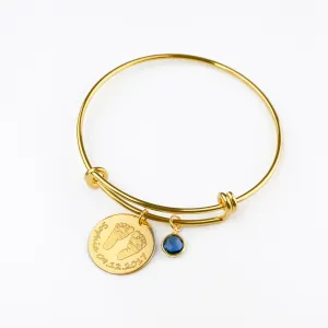 Child's Footprint or Handprint Bangle with Tiny Birthstone Charm