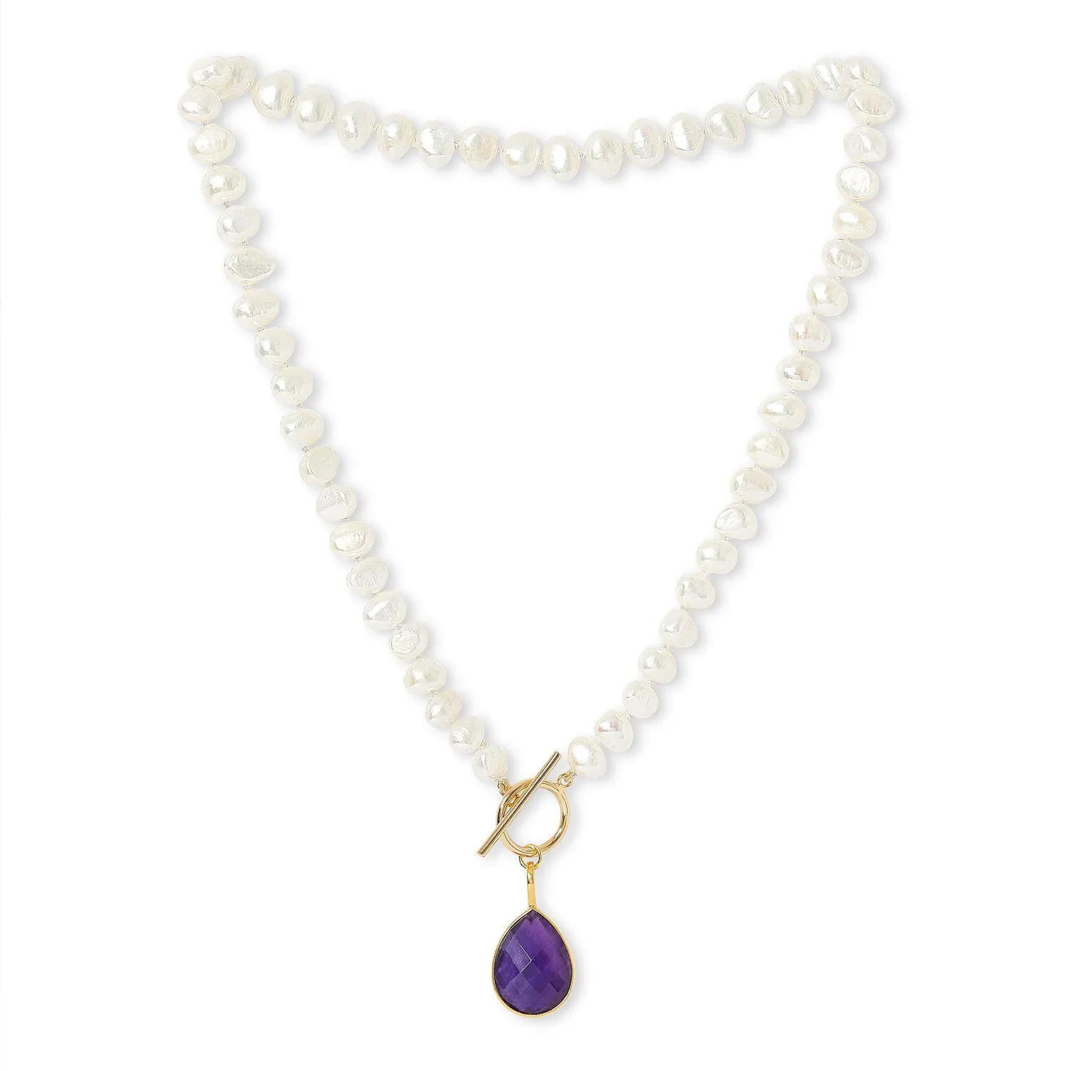 Clara cultured irregular freshwater pearl necklace with amethyst gold vermeil drop