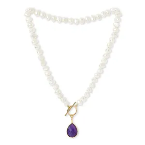 Clara cultured irregular freshwater pearl necklace with amethyst gold vermeil drop