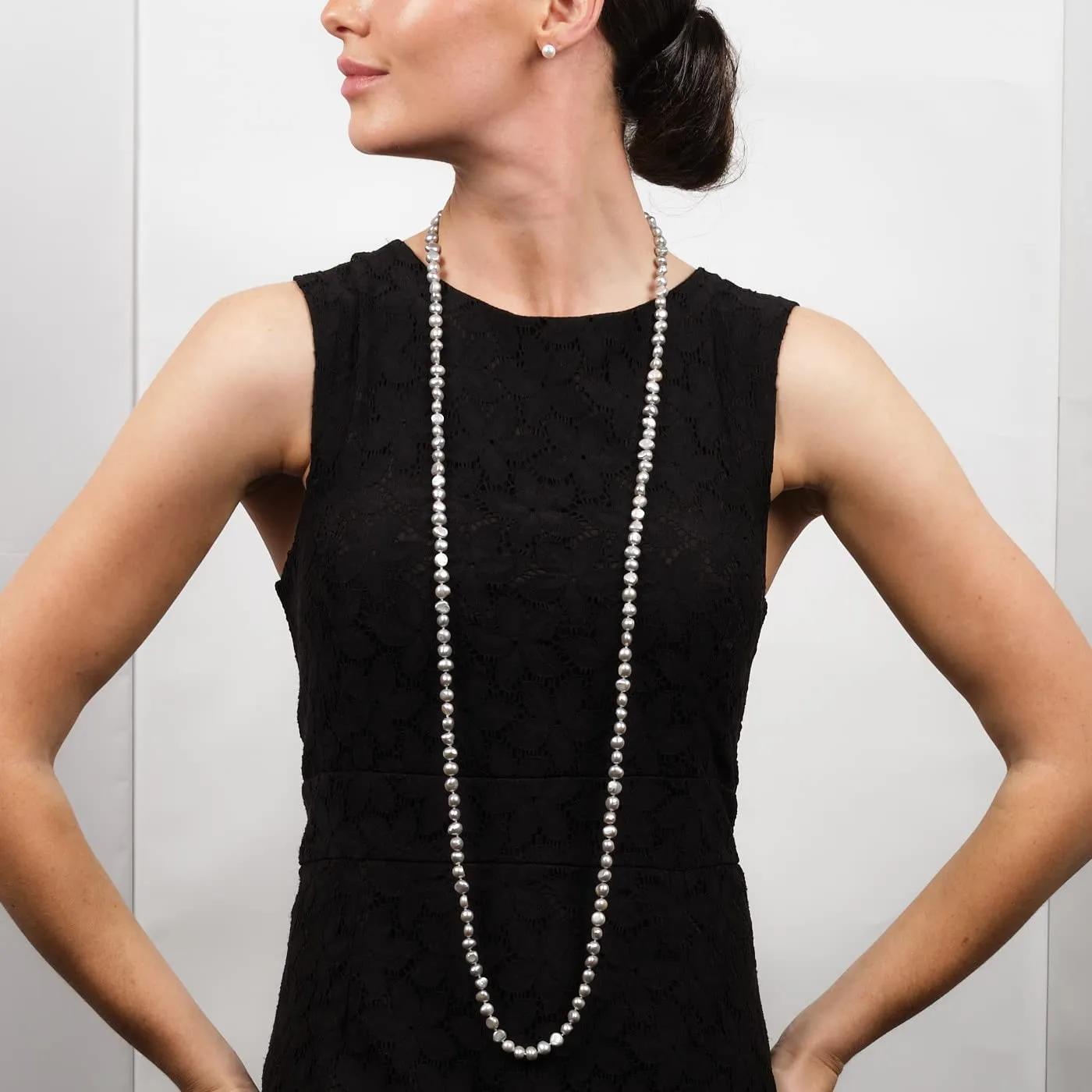 Classic Pearl Necklace for Women - 8-9mm Freshwater  Pearl 120cm Long Necklace