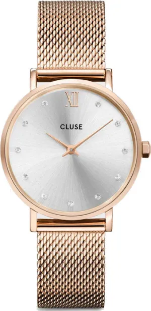 CLU Watch Minuit Mesh Crystals Silver Rose Gold