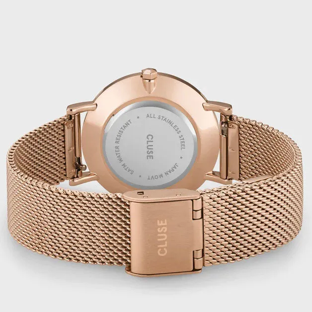 CLU Watch Minuit Mesh Crystals Silver Rose Gold