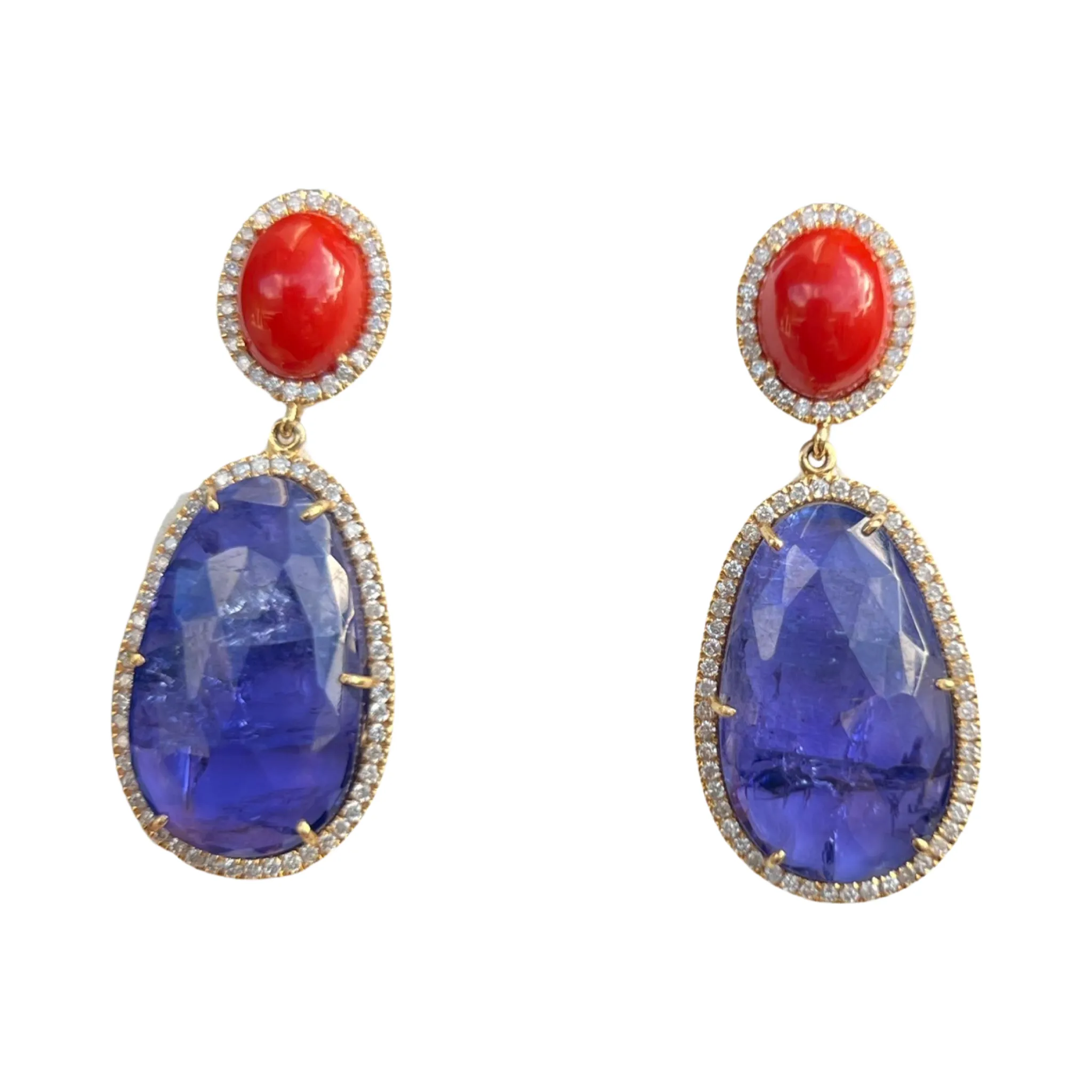 Coral and Tanzanite Drop Earrings