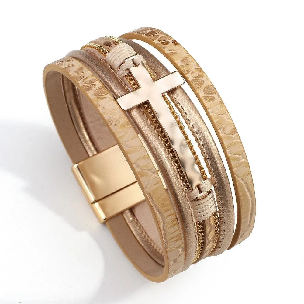 'Cross' Charm Cuff Bracelet - gold