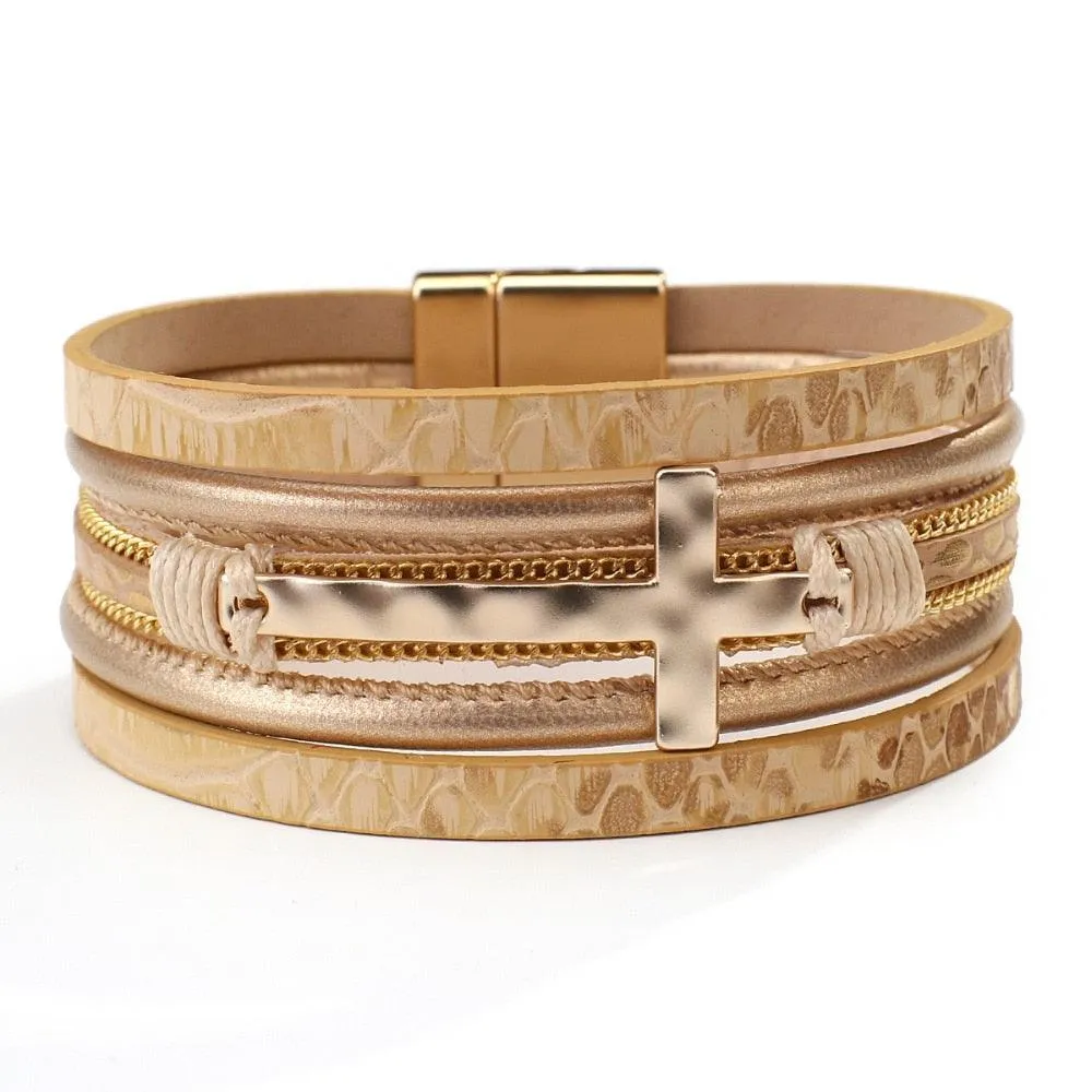 'Cross' Charm Cuff Bracelet - gold