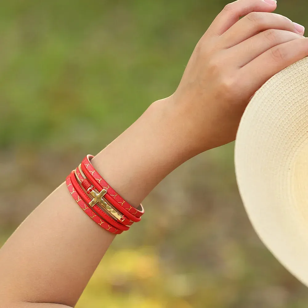 'Cross' Charm Cuff Bracelet - gold