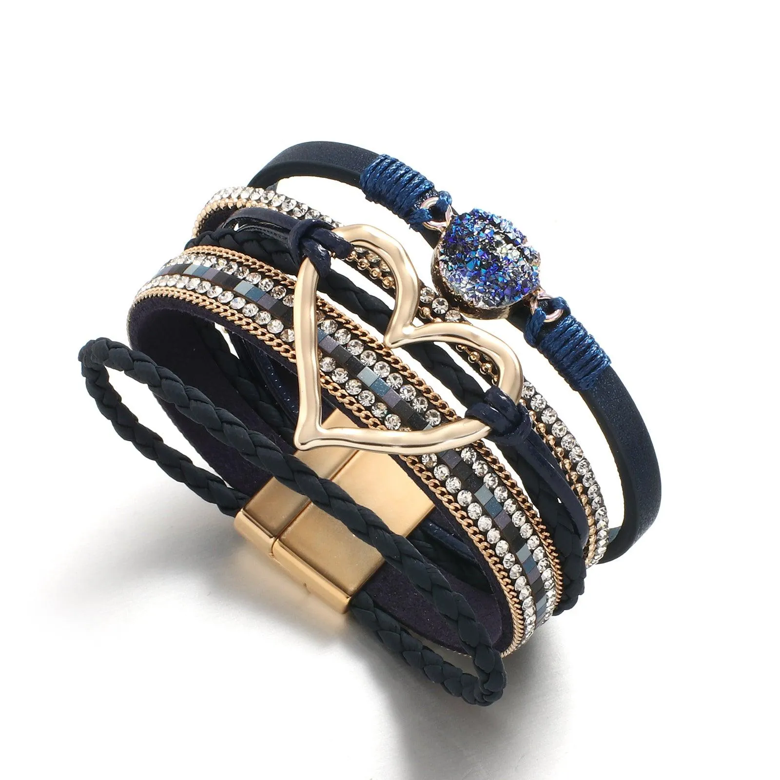 'Dalgu' Heart Charm Cuff Bracelet - blue