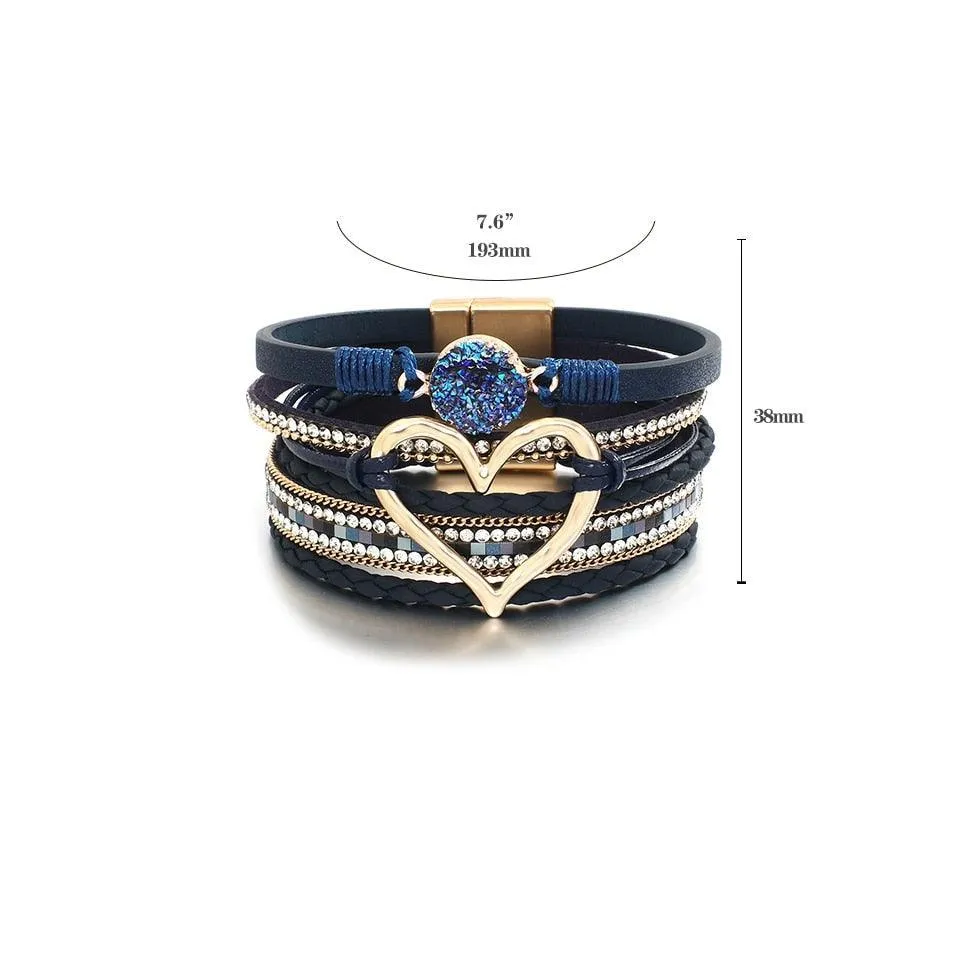 'Dalgu' Heart Charm Cuff Bracelet - blue