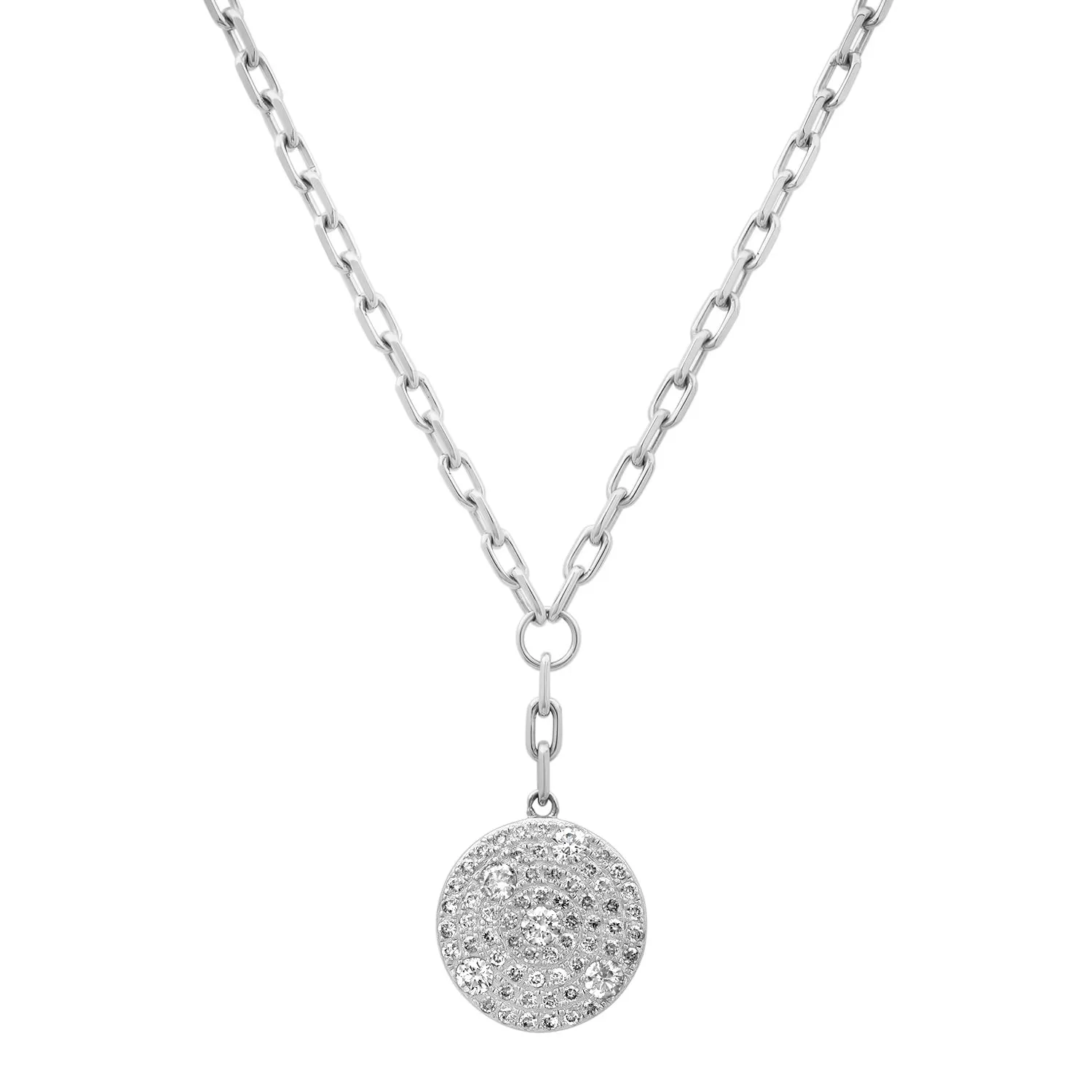 Diamond Disk Drop Link Necklace