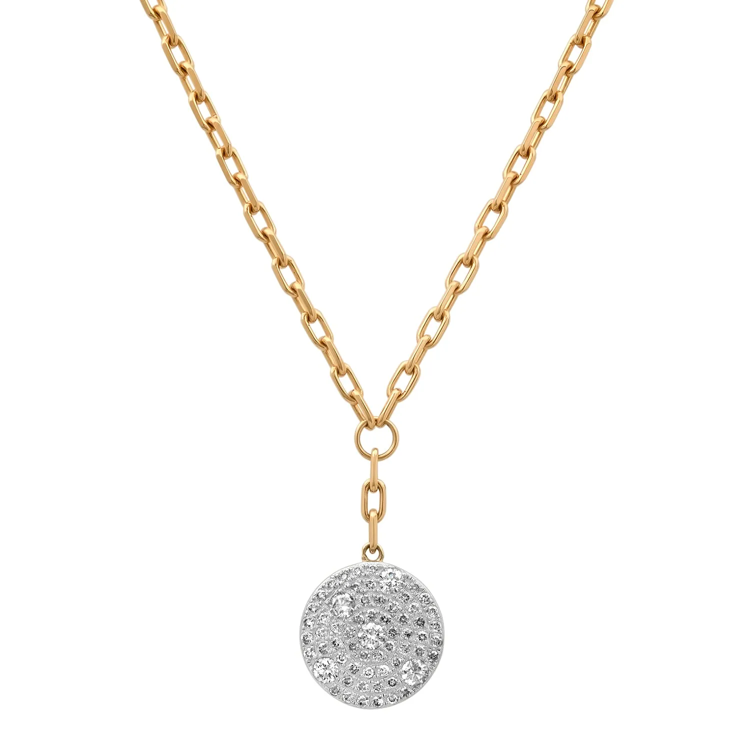 Diamond Disk Drop Link Necklace