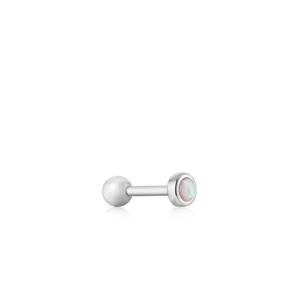 EAR EDIT SILVER OPAL BEZEL BARBELL SINGLE EARRING