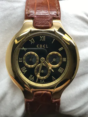 Ebel Date Lichine Solid 18k Gold Black Dial Quartz Men's Watch