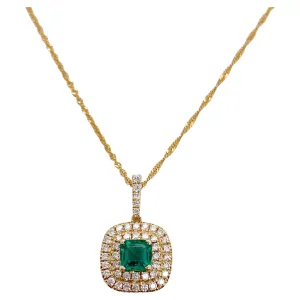 Emerald Double Diamond Halo Pendant