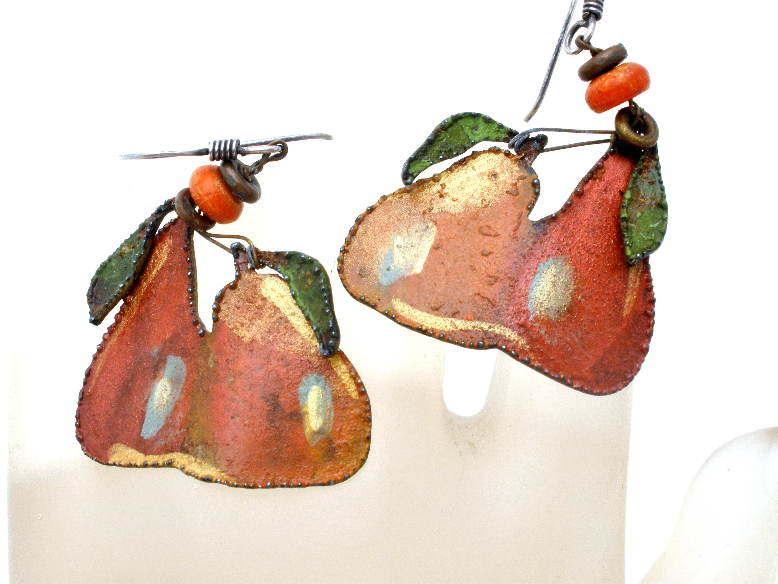 Enamel Pear Earrings Sterling Silver Dangles