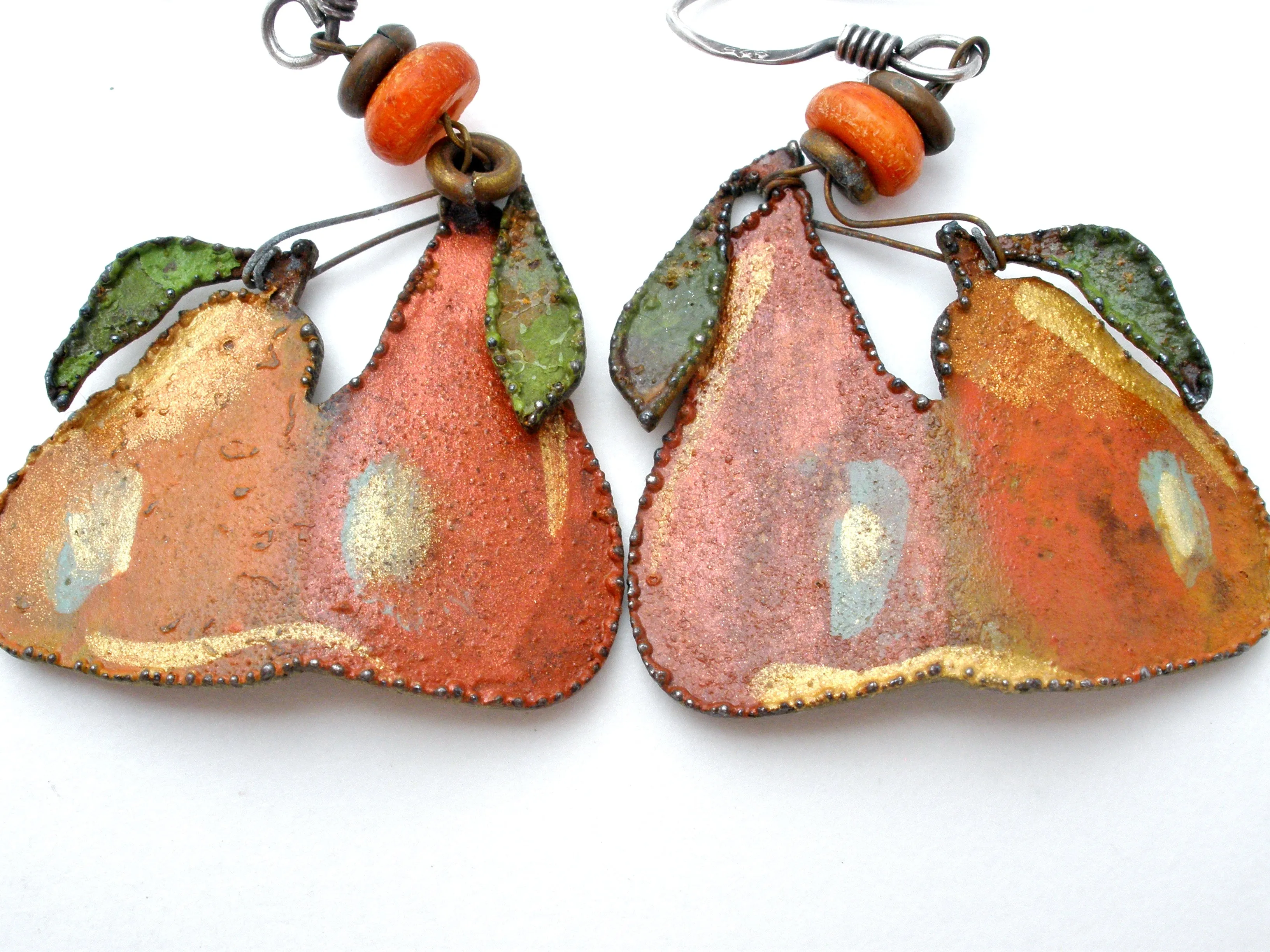 Enamel Pear Earrings Sterling Silver Dangles