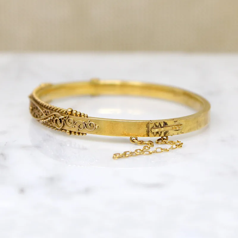 Exceptional Edwardian Etruscan Revival 15ct Gold Bangle