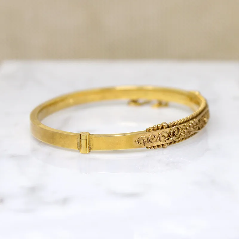 Exceptional Edwardian Etruscan Revival 15ct Gold Bangle