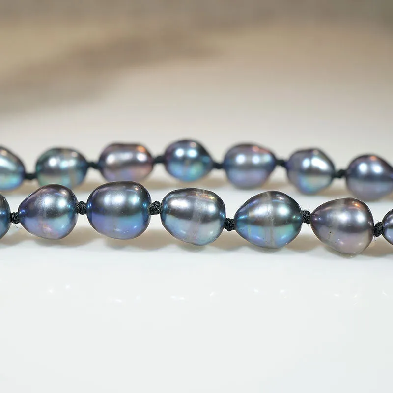 Extra-Long Strand of Semi-Baroque Black Pearls