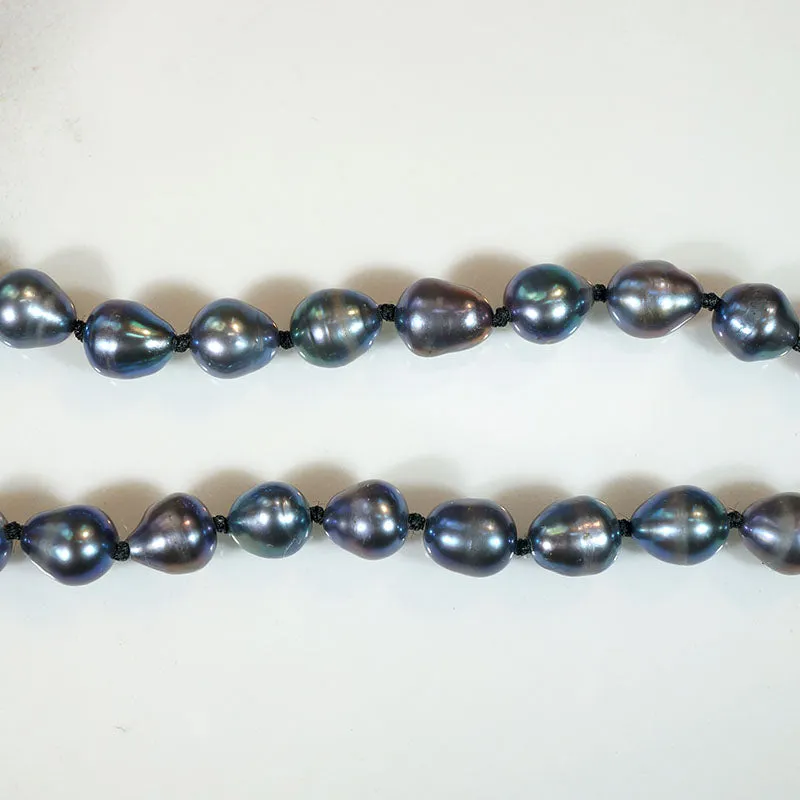 Extra-Long Strand of Semi-Baroque Black Pearls