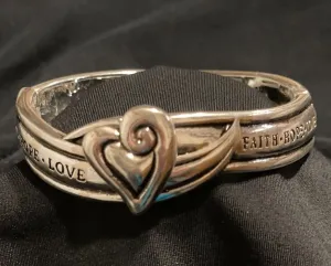 Faith, Hope, Love Heart Silver Bangle stretch bracelet