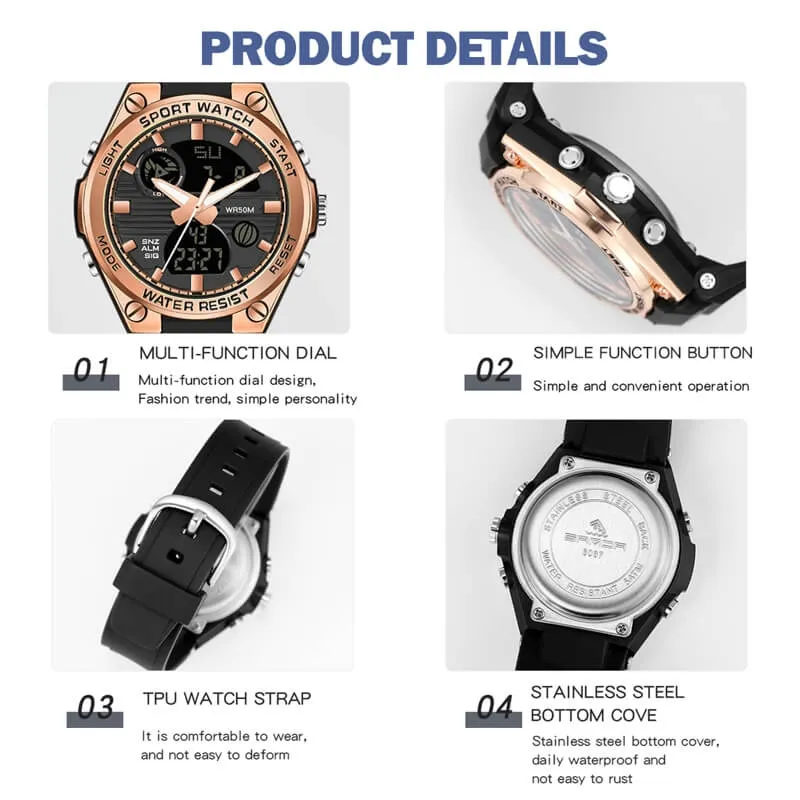 Findtime Digital Watch for Women Military Tactical Sport Waterproof Analog Watches LED Backlight Alarm Stopwatch