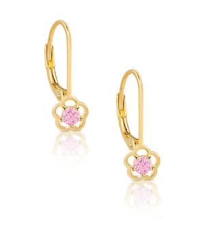 Flower CZ Drop Earrings in 18K Gold over Sterling Silver