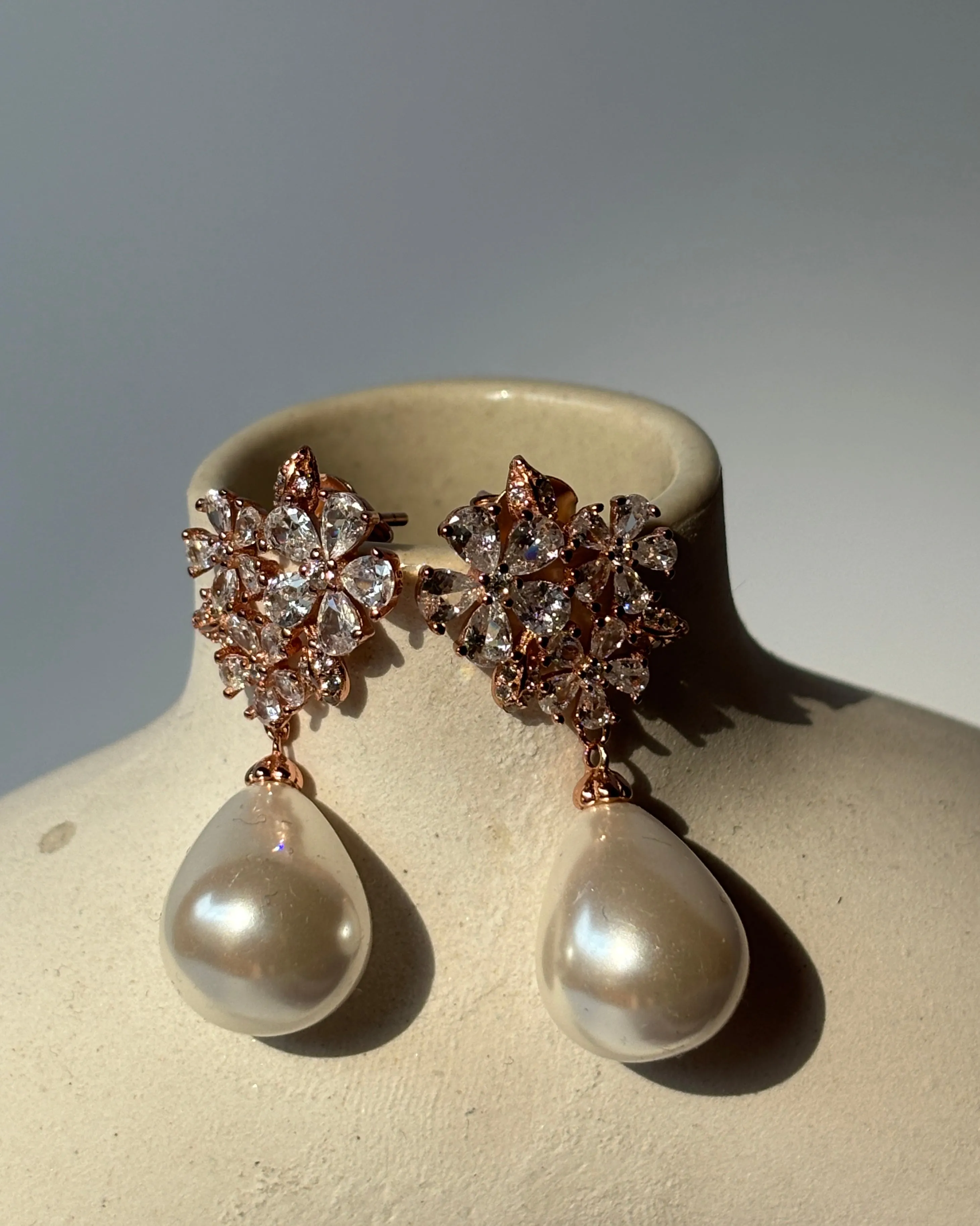 Frosty Pearl Drop Rhinestone Earrings