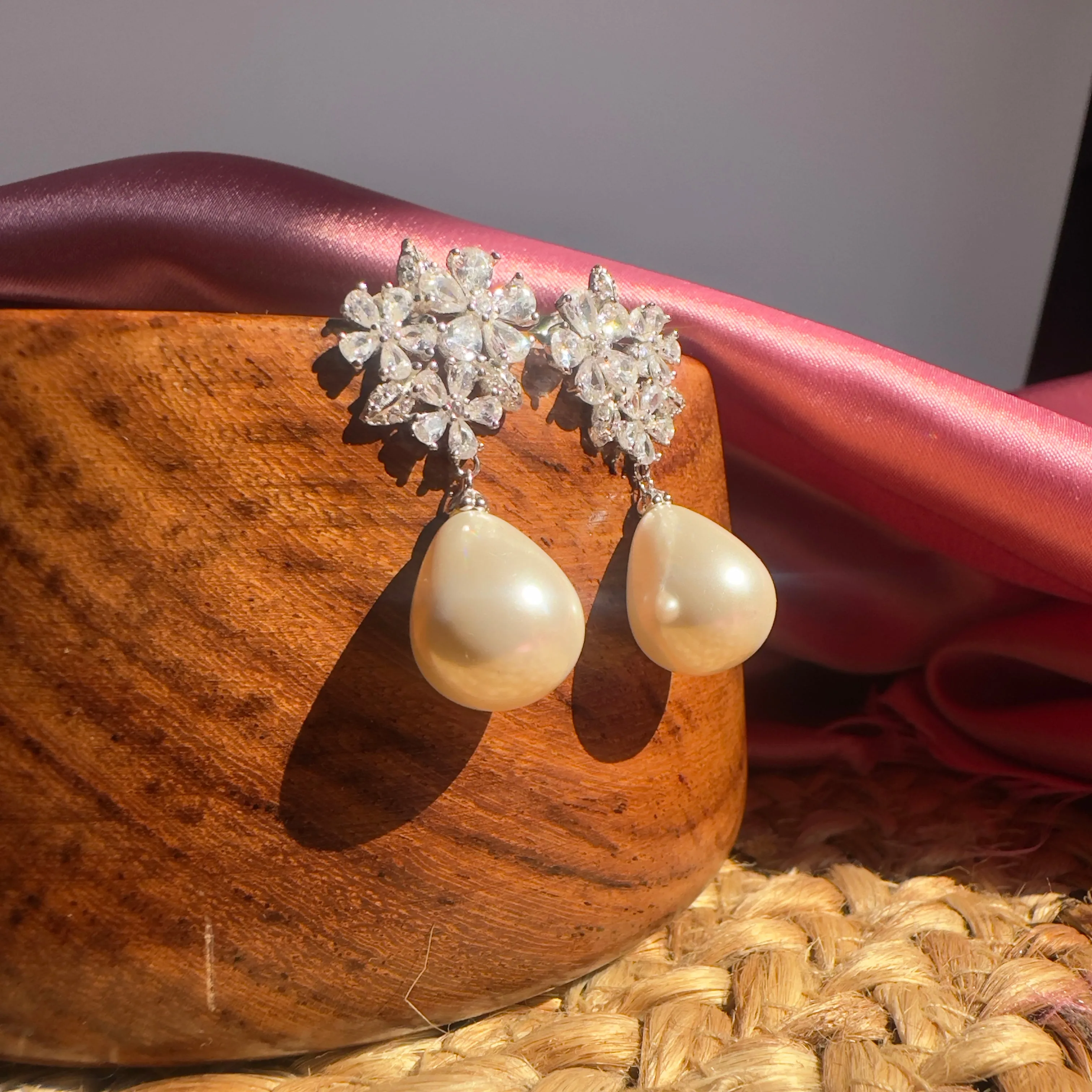 Frosty Pearl Drop Rhinestone Earrings