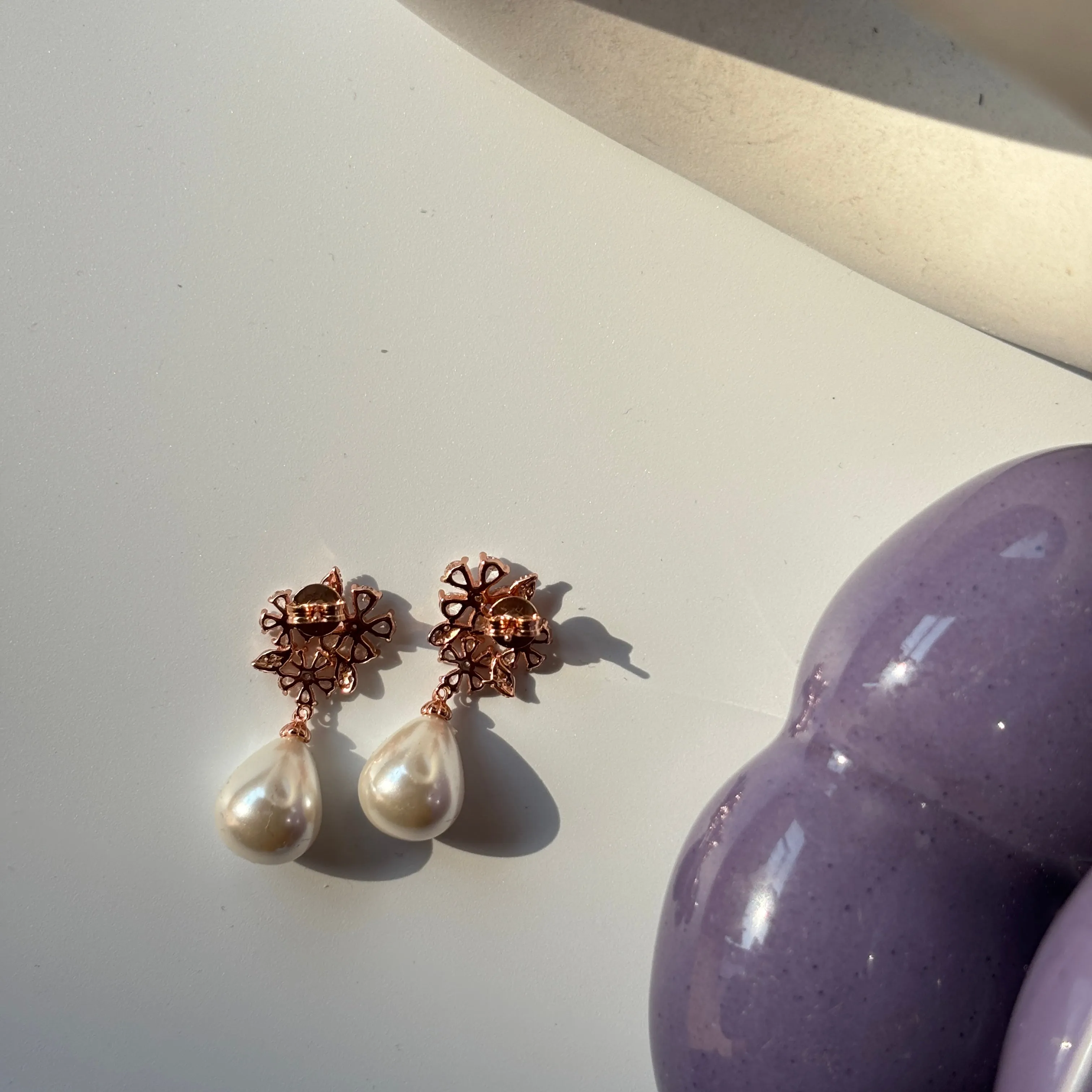 Frosty Pearl Drop Rhinestone Earrings