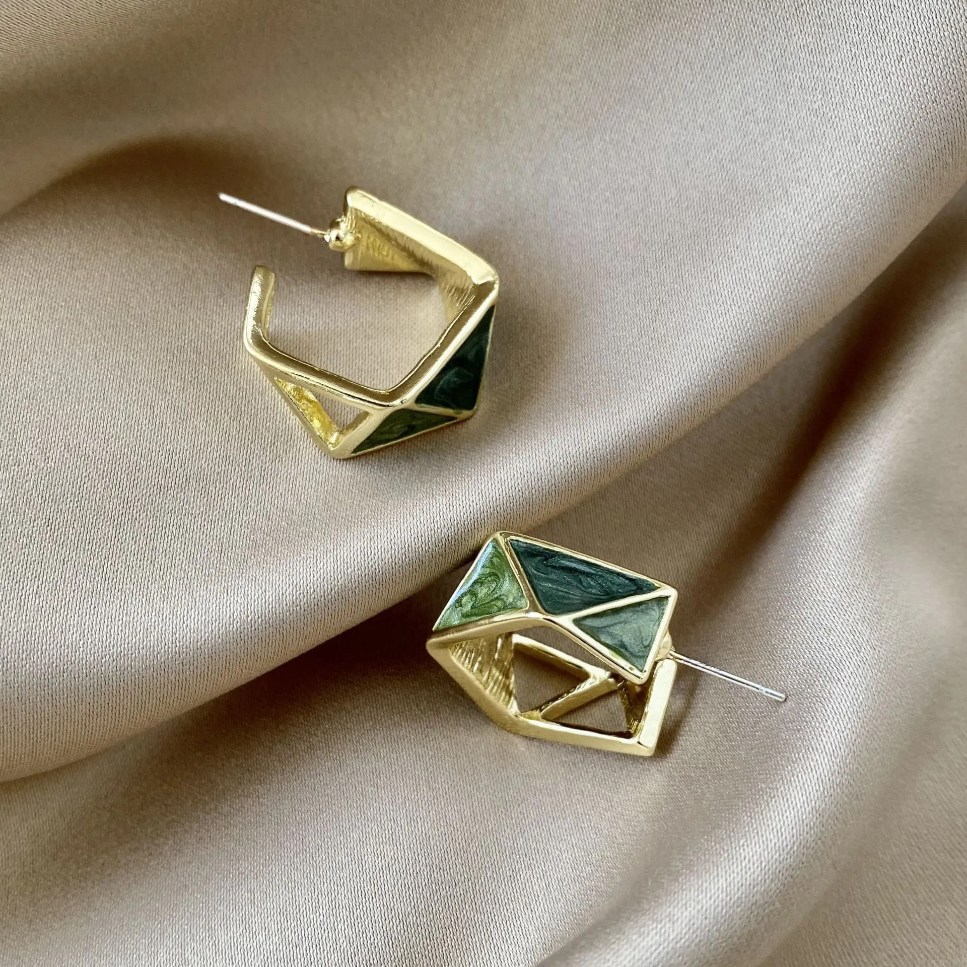 Geometric Green Earrings