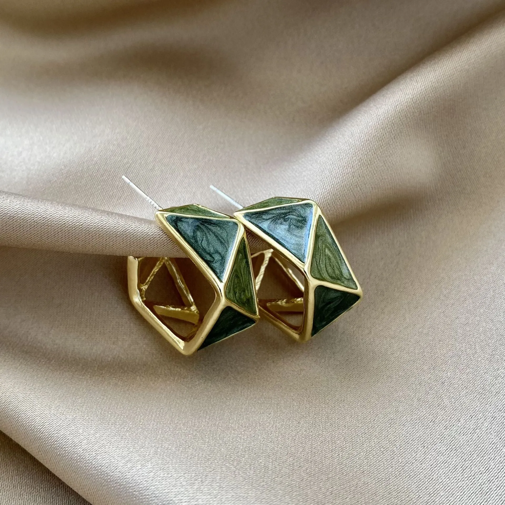 Geometric Green Earrings