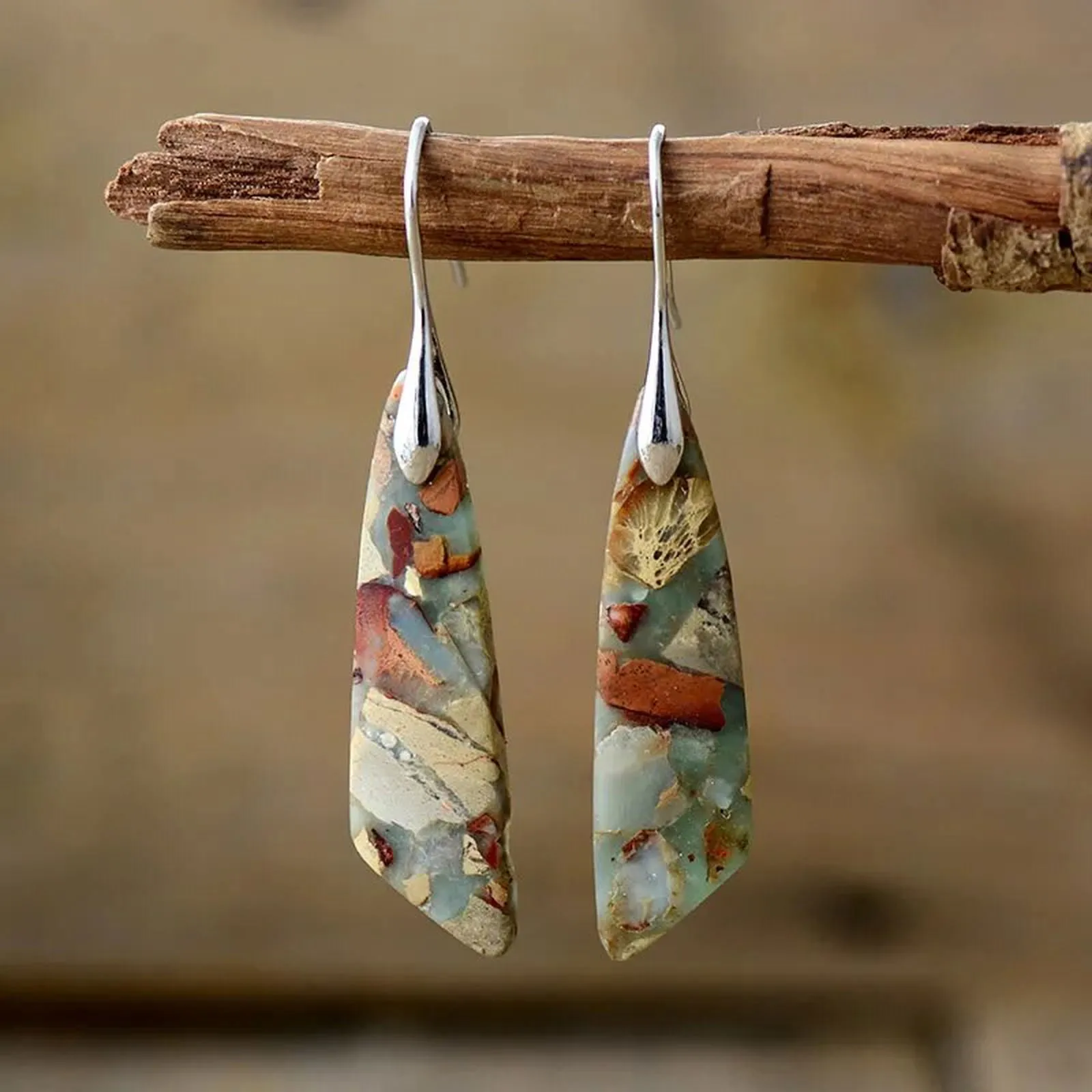 Geometric Jasper Branch Earrings Collection