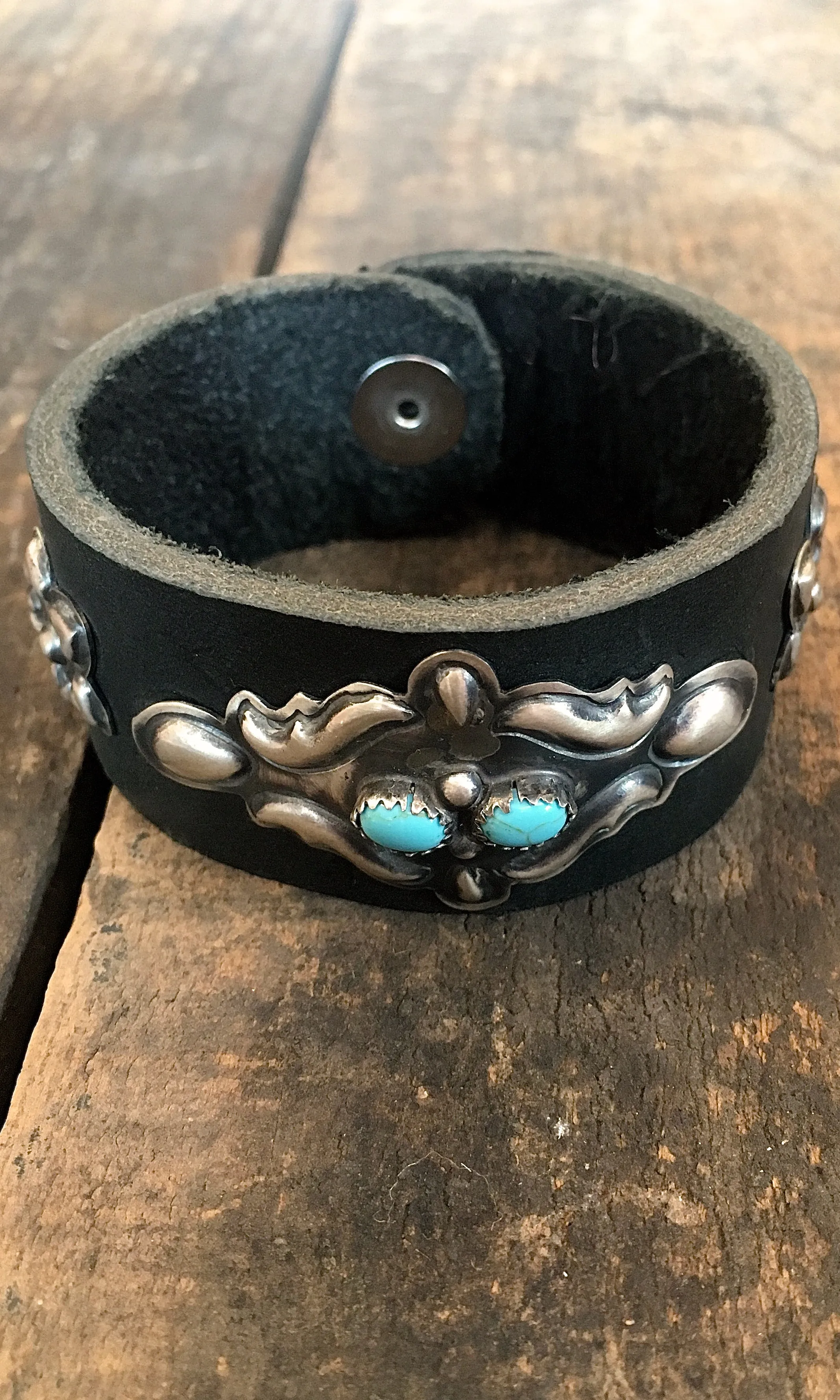 GET CUFFED 1970s Style Navajo Black Leather Bracelet