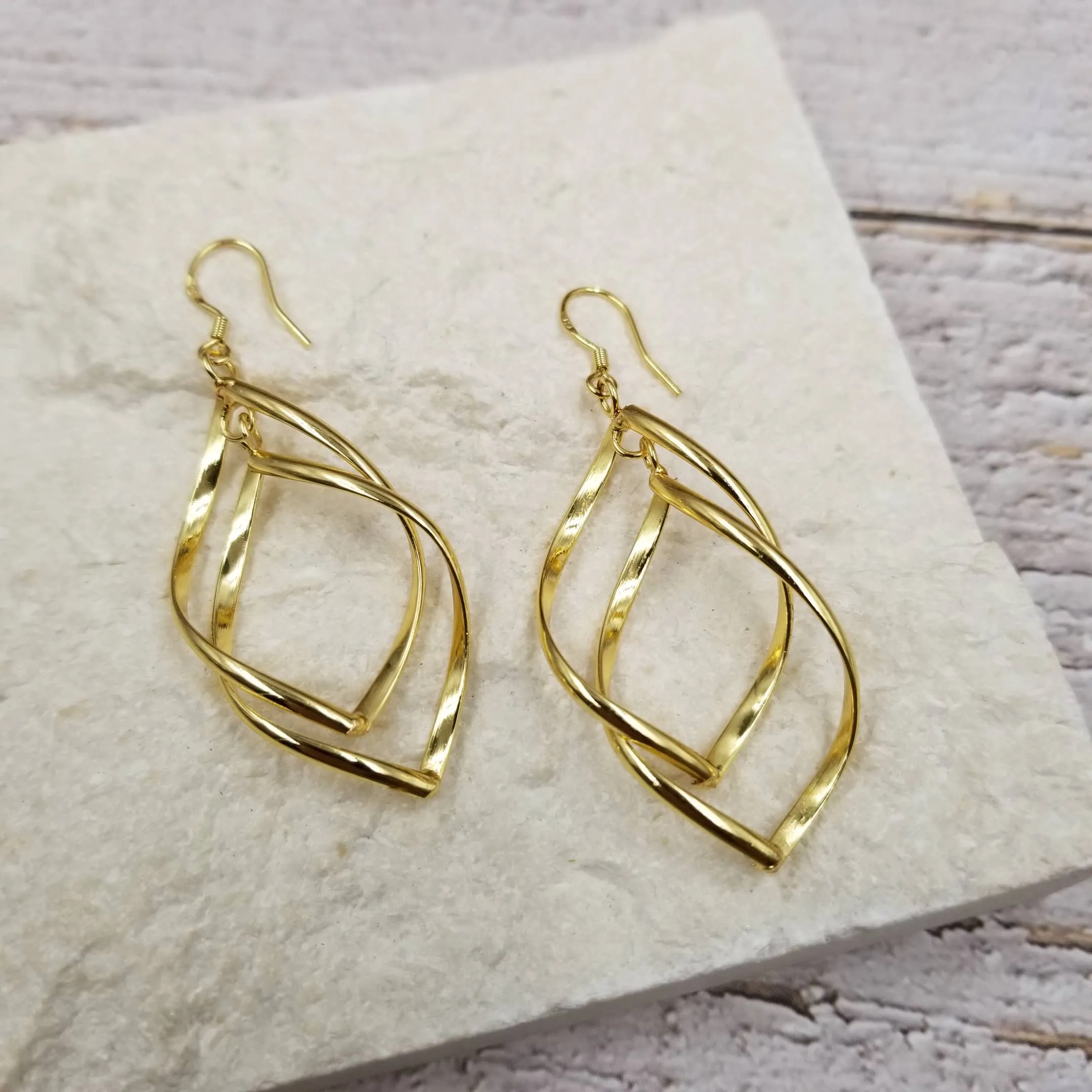 Gold Twisted Geometry Earrings