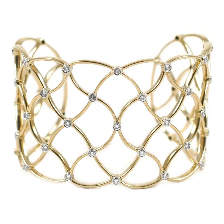 Gold Woven Cuff with Diamonds