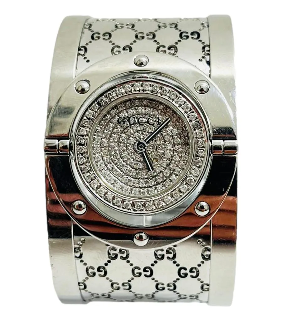 Gucci Twirl Stainless Steel & Full Diamond Face Watch