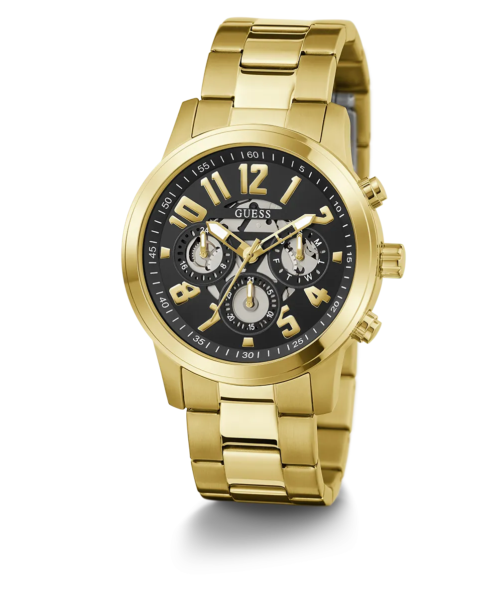 GUESS Mens Gold Tone Multi-function Watch