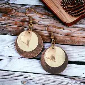 Heart Circle Bronze Dangle Earrings