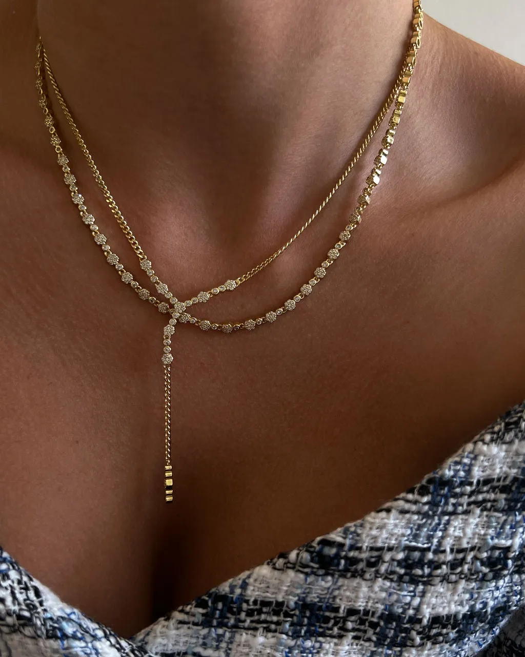 Hex Pave Disc Lariat- Silver